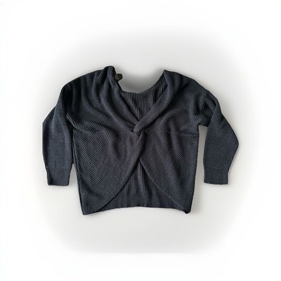 Black Knit Off Shoulder Sweater Medium Minimalist Pullover Open Back Fall Top - Picture 16 of 16